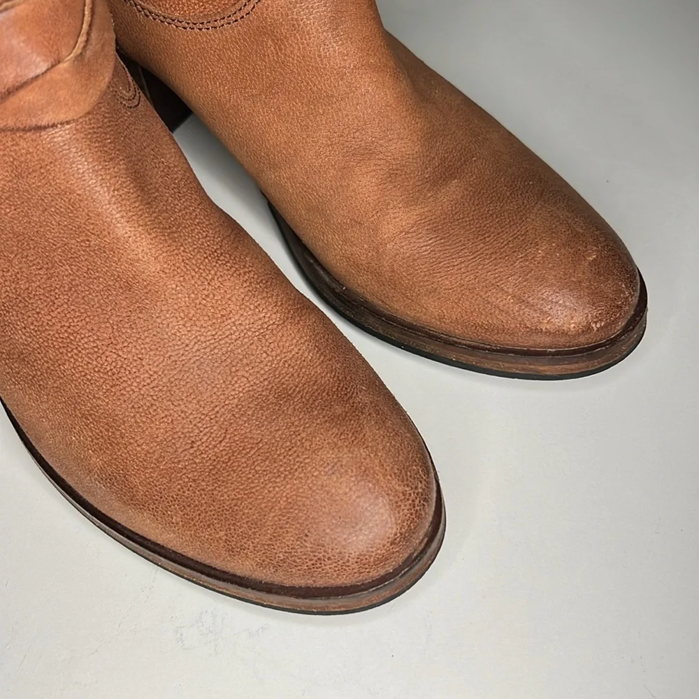 Johnston & Murphy Mid Calf Brown Leather Moto Style Pull On Harness Boots Size 8 - Picture 6 of 16